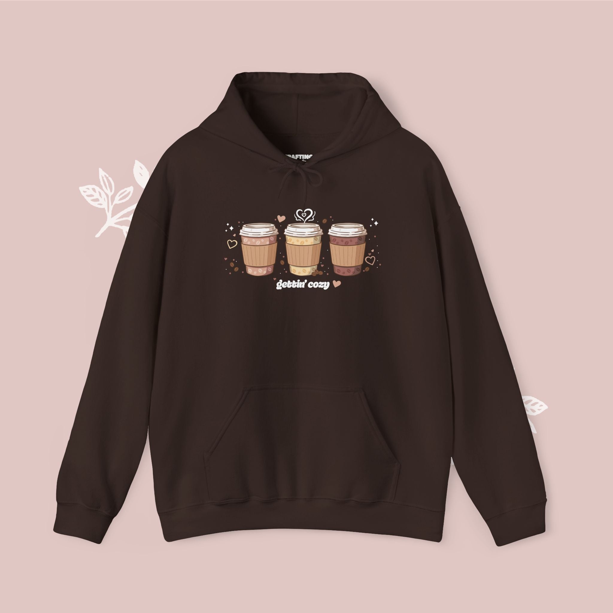 Gettin' Cozy – Coffee Cups Hoodie — Cute Pastel Latte Graphic Sweatshirt