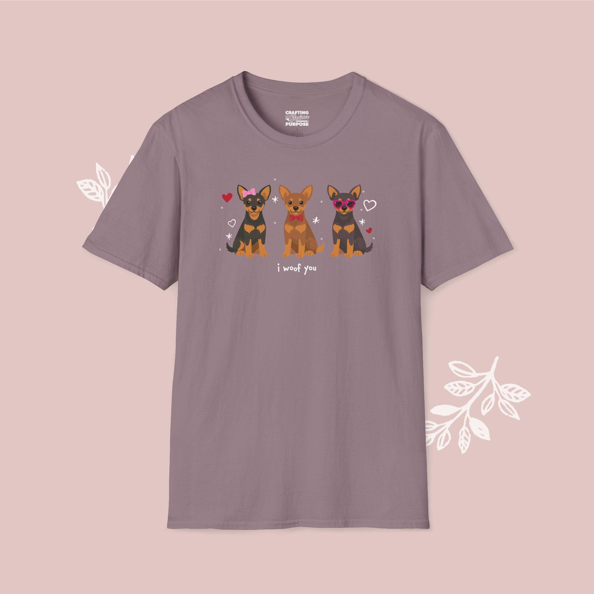 I Woof You Cute Miniature Pinscher Trio Dog Tee — Valentine's T-Shirt