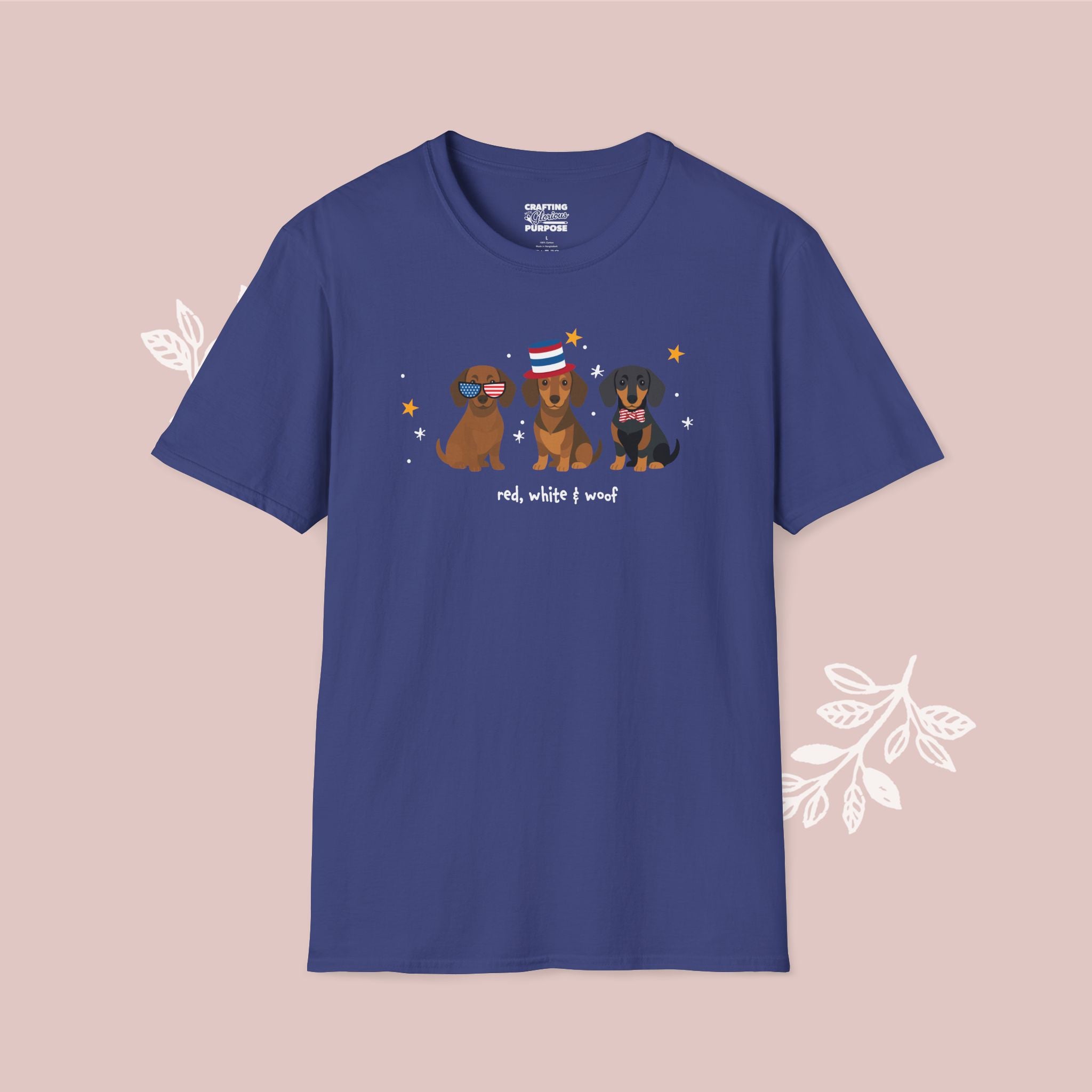 Dachshund Short Haired Patriotic Dog Trio T-Shirt — 'Red, White & Woof' Cute America Graphic Tee