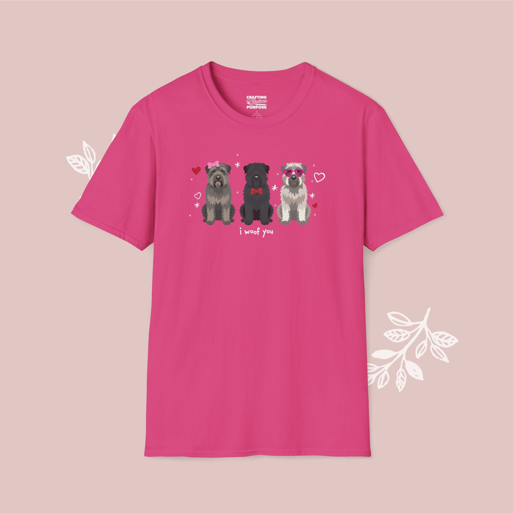 I Woof You Cute Bouvier Trio Dog Tee — Valentine's T-Shirt