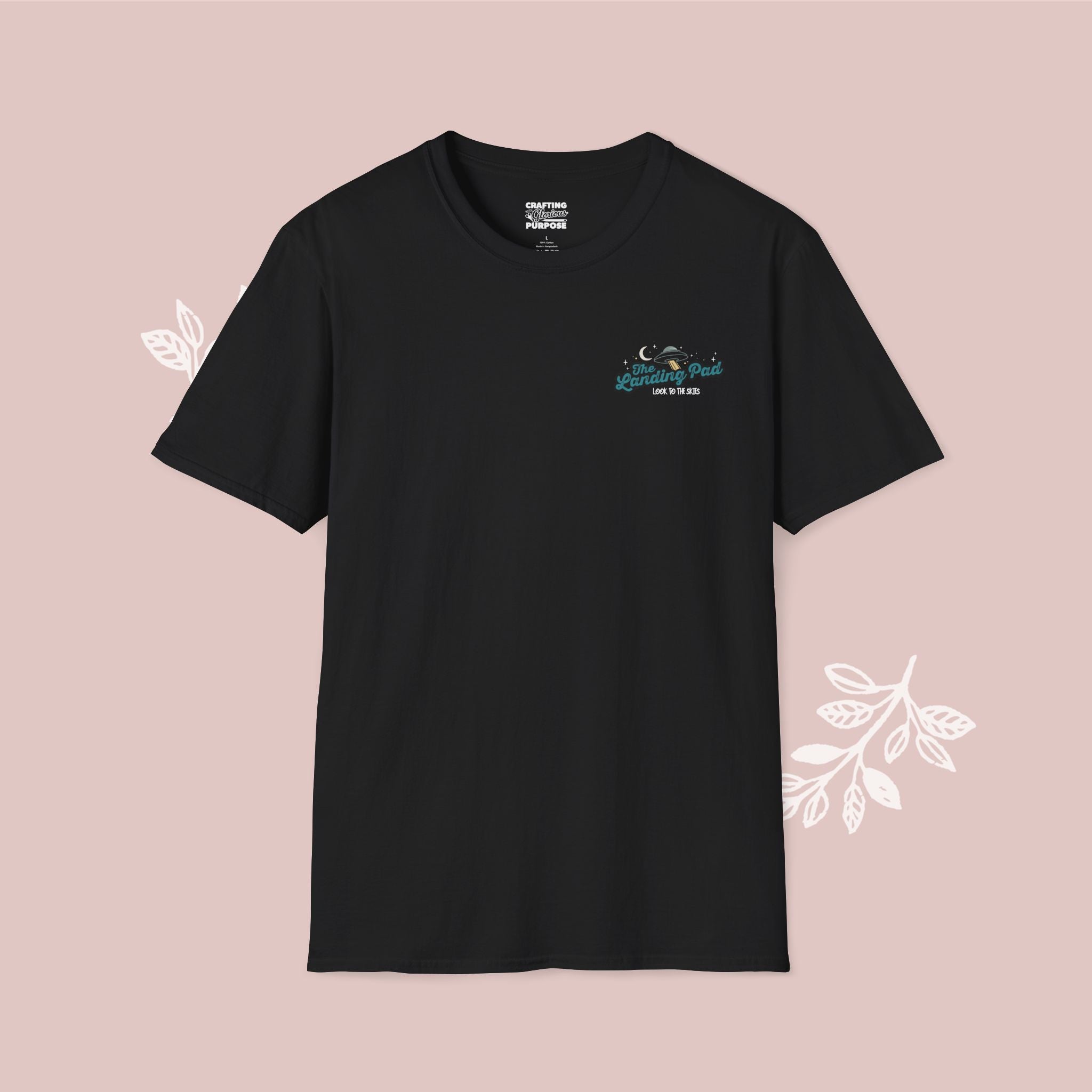 The Landing Pad Tee — "The Landing Pad: Look to the Skies" Retro UFO Graphic T-Shirt