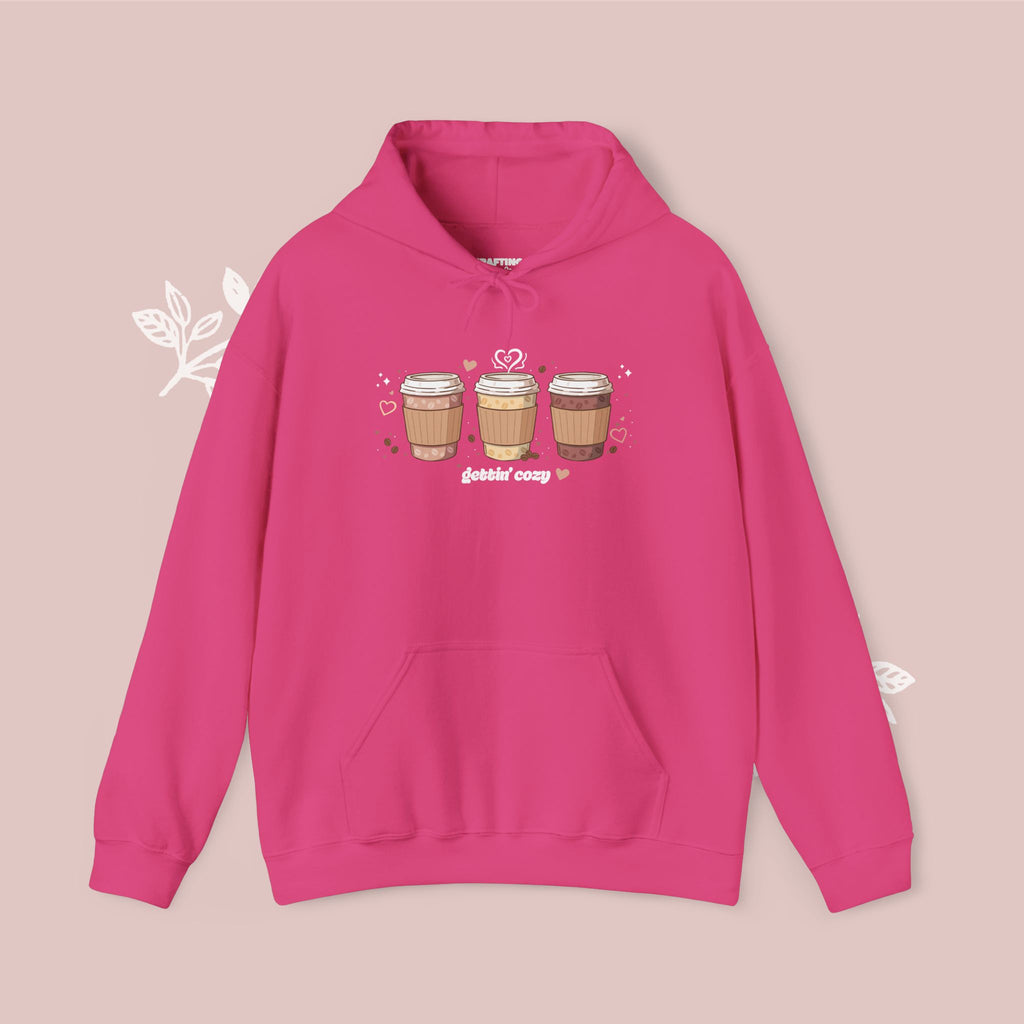 Gettin' Cozy – Coffee Cups Hoodie — Cute Pastel Latte Graphic Sweatshirt