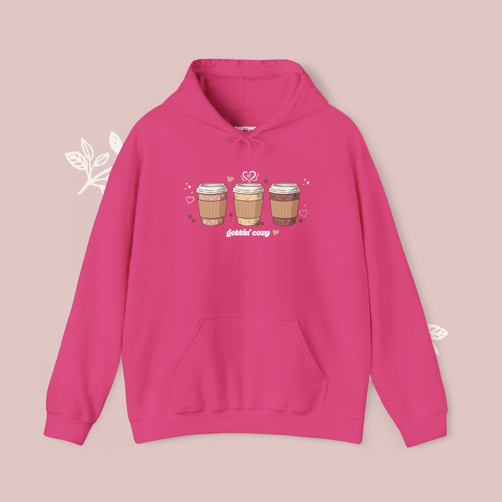 Gettin' Cozy – Coffee Cups Hoodie — Cute Pastel Latte Graphic Sweatshirt
