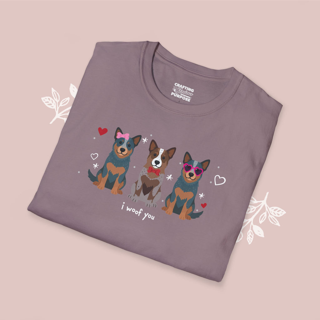 I Woof You Cute Australian Cattledog Trio Dog Tee — Valentine's T-Shirt