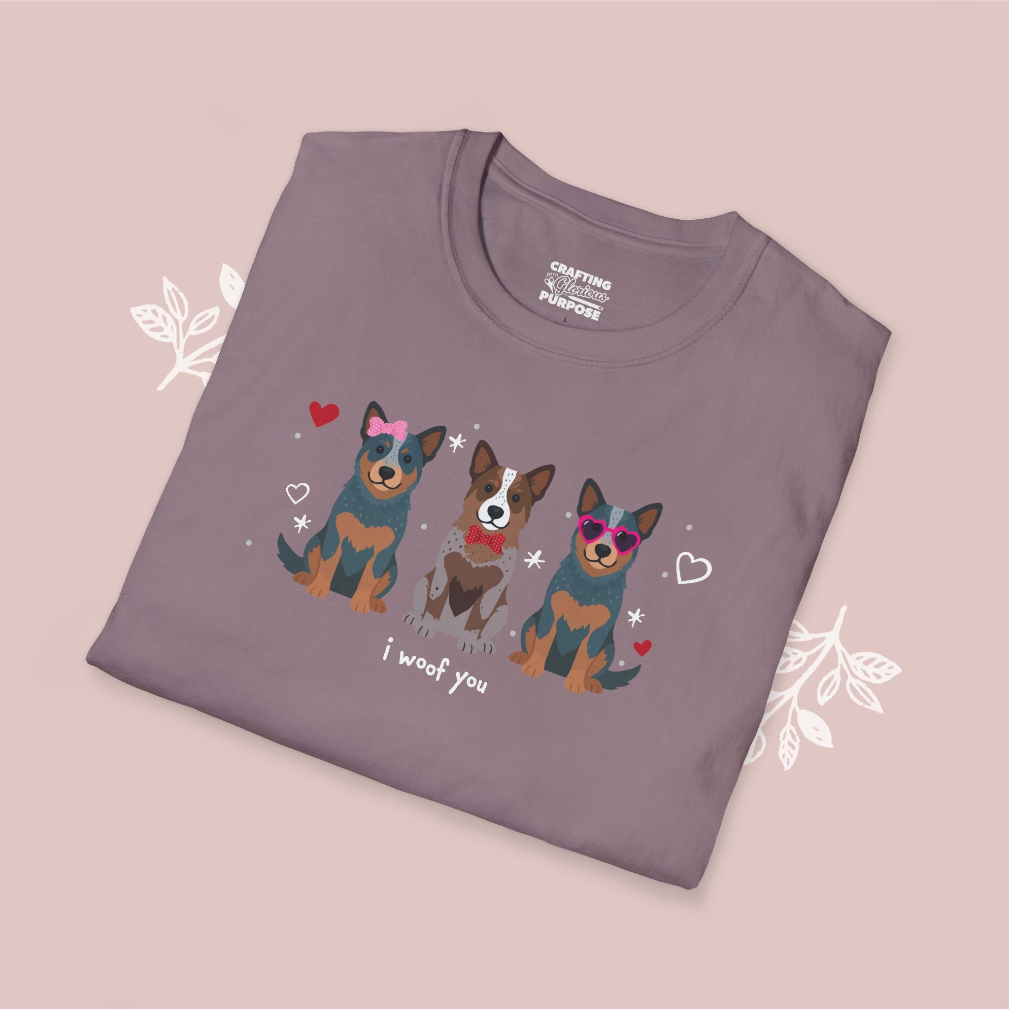 I Woof You Cute Australian Cattledog Trio Dog Tee — Valentine's T-Shirt