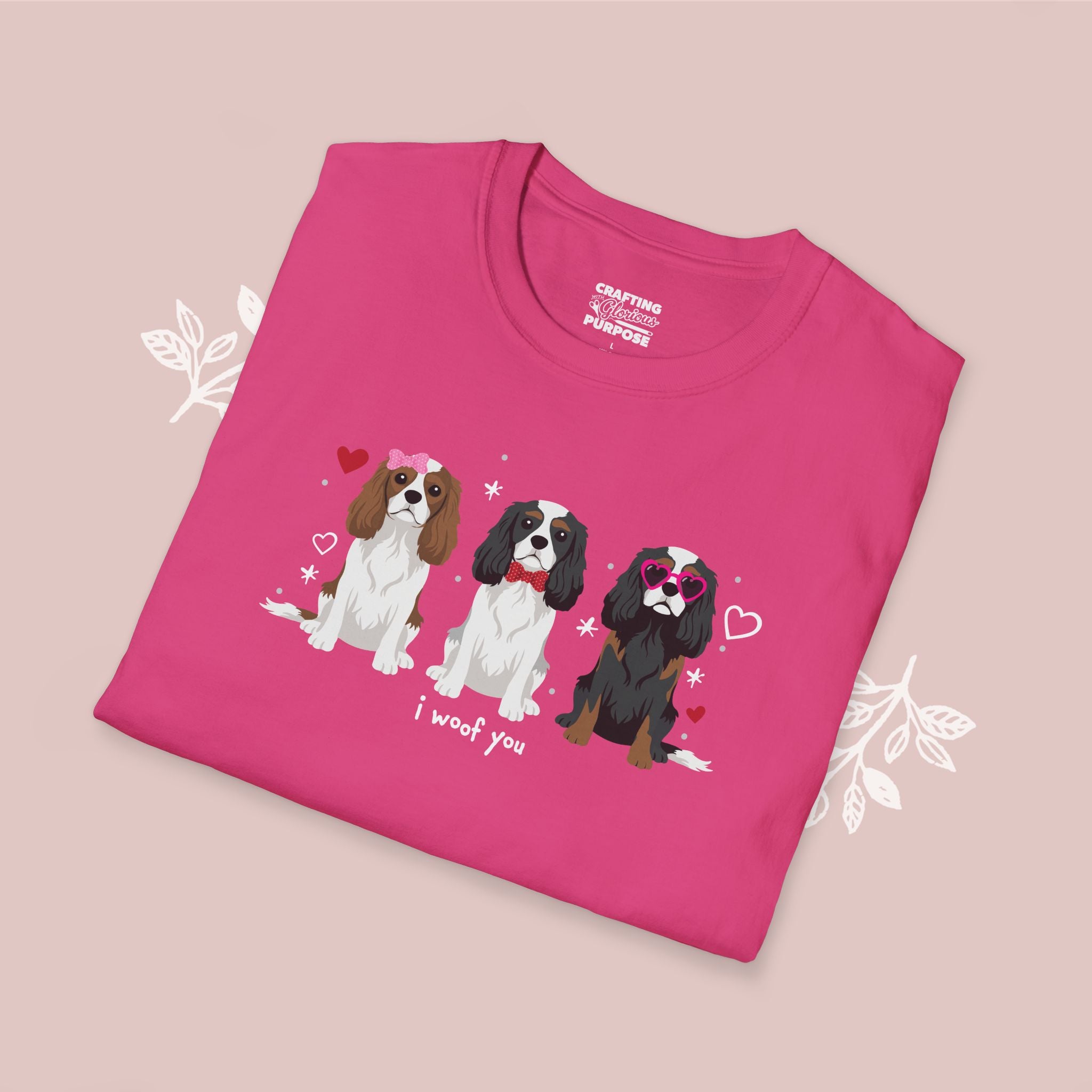 I Woof You Cute Cavalier King Charles Trio Dog Tee — Valentine's T-Shirt