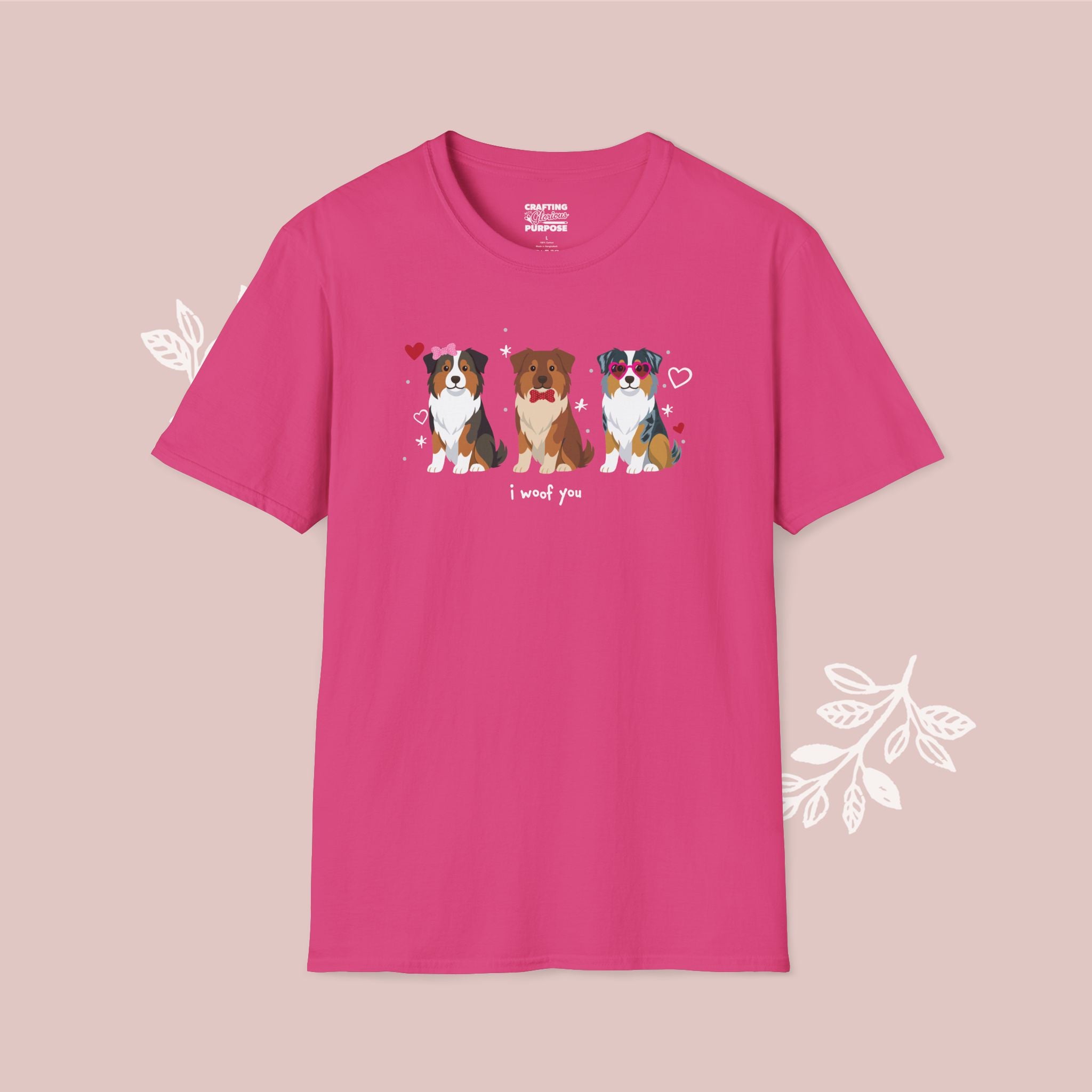 I Woof You Cute Australian Shepherd Trio Dog Tee — Valentine's T-Shirt
