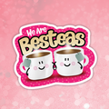 Cartoon mugs with 'We Are Besteas' text on a pink background