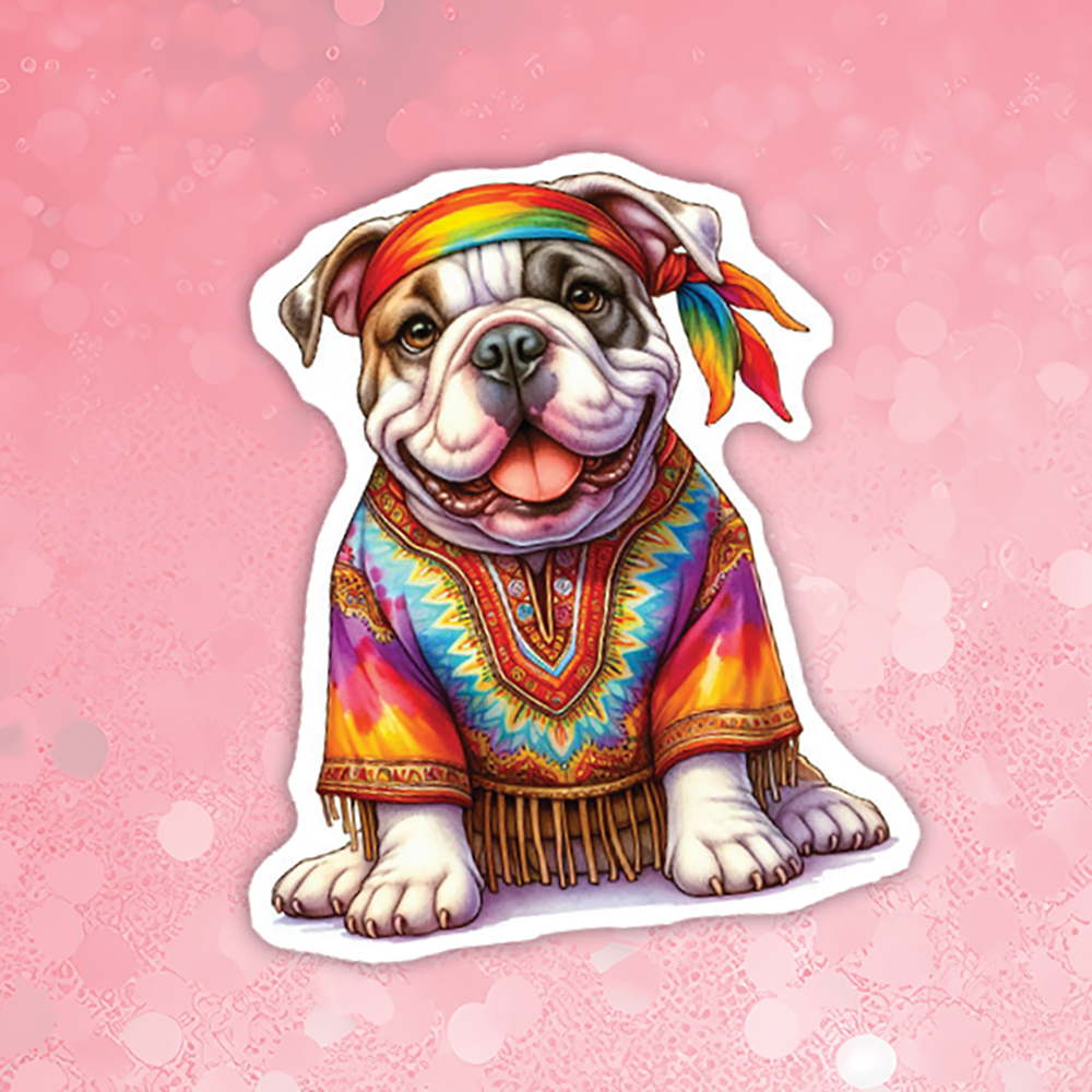 American Bulldog - Cute Hippie Dog Sticker