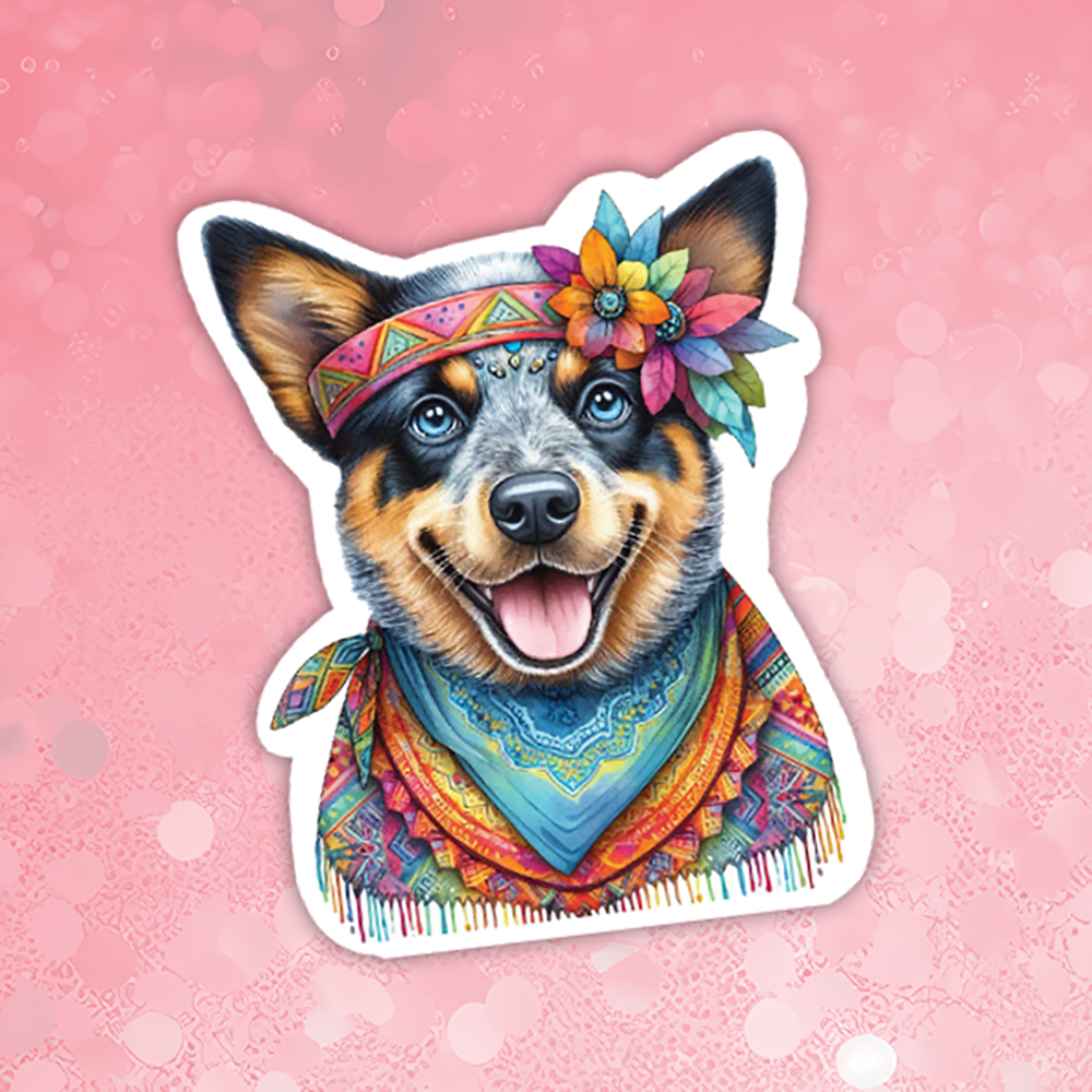 Australian Cattledog - Cute Hippie Dog Sticker