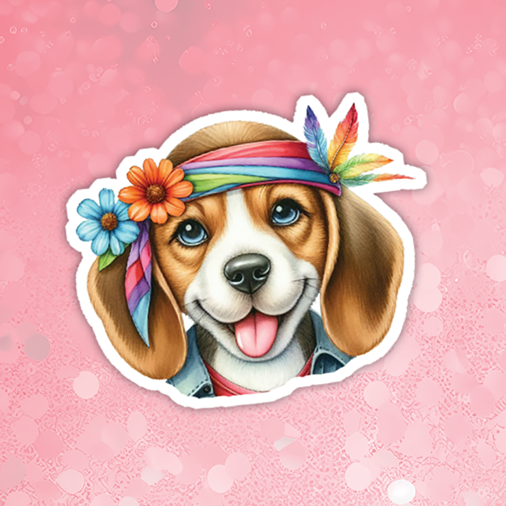 Beagle- Cute Hippie Dog Sticker