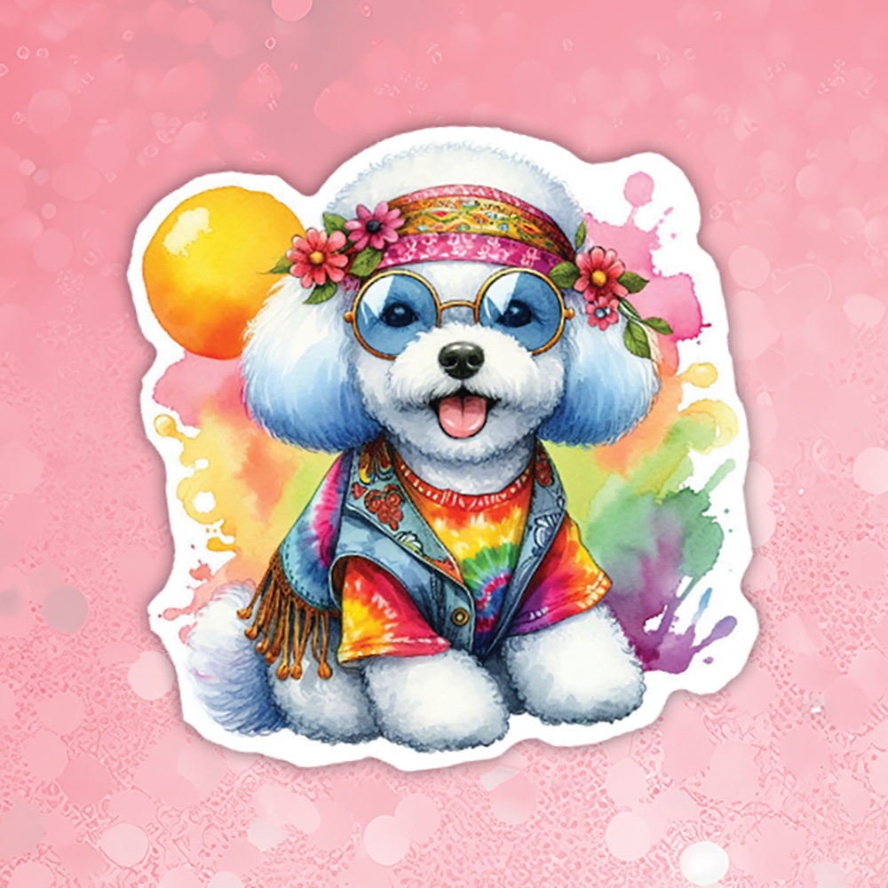Bichon Frise - Cute Hippie Dog Sticker
