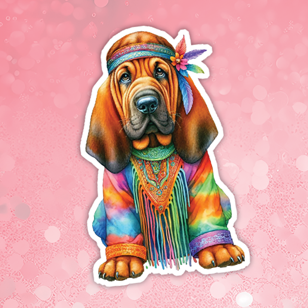 Bloodhound - Cute Hippie Dog Sticker