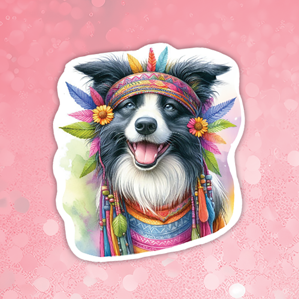 Border Collie - Cute Hippie Dog Sticker
