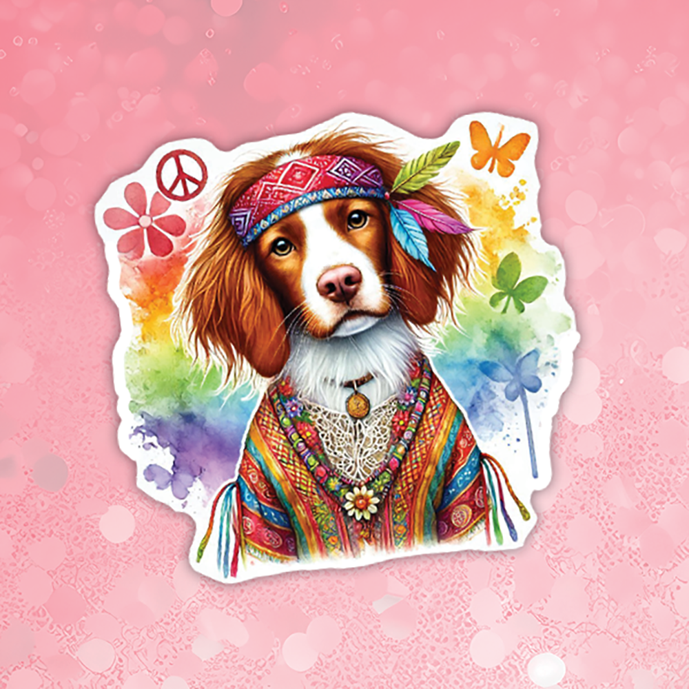 Brittany Spaniel - Cute Hippie Dog Sticker