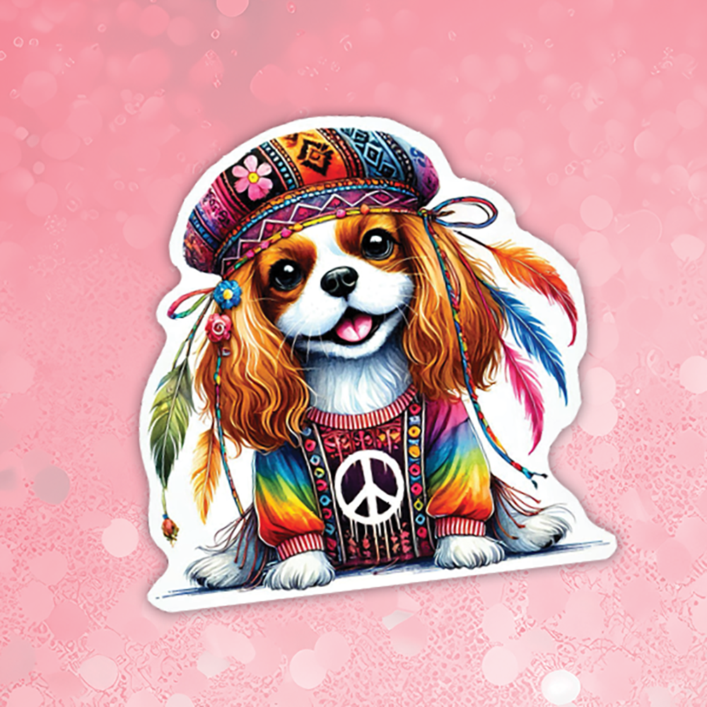 Cavalier King Charles - Cute Hippie Dog Sticker