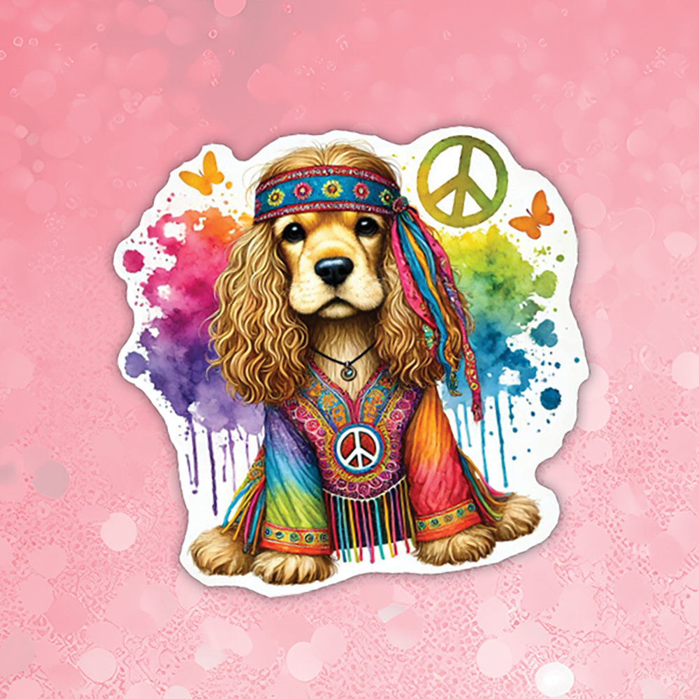 Cocker Spaniel - Cute Hippie Dog Sticker