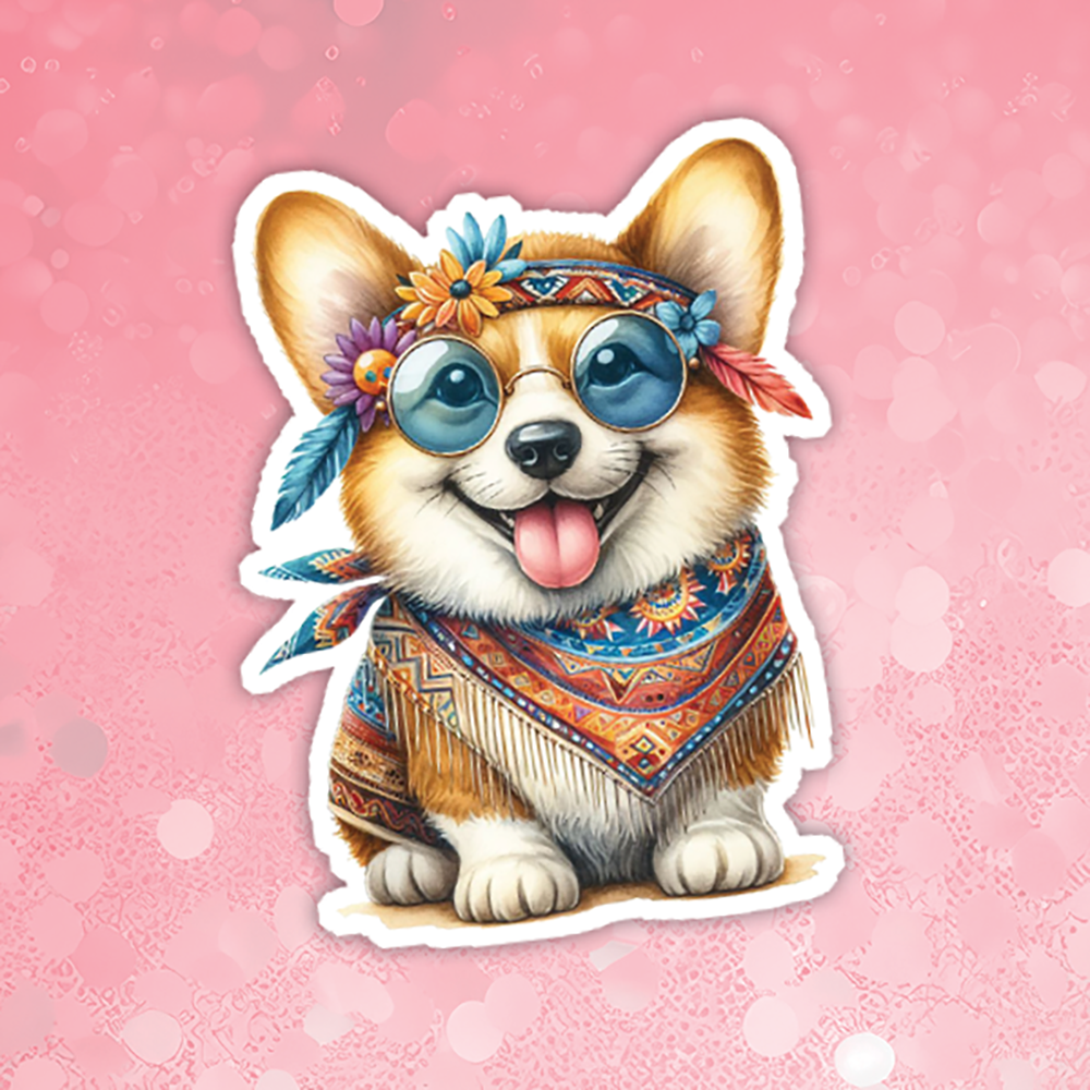 Corgi - Cute Hippie Dog Sticker (ML)