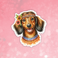 Dachshund Long Hair - Cute Hippie Dog Sticker