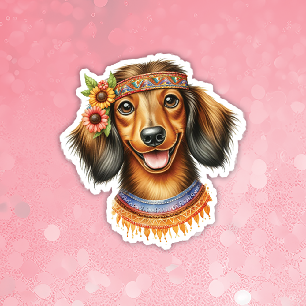 Dachshund Long Hair - Cute Hippie Dog Sticker