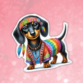 Dachshund Short Hair - Cute Hippie Dog Sticker