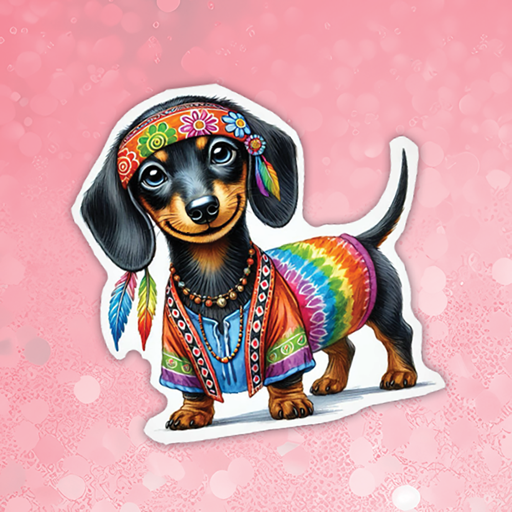 Dachshund Short Hair - Cute Hippie Dog Sticker