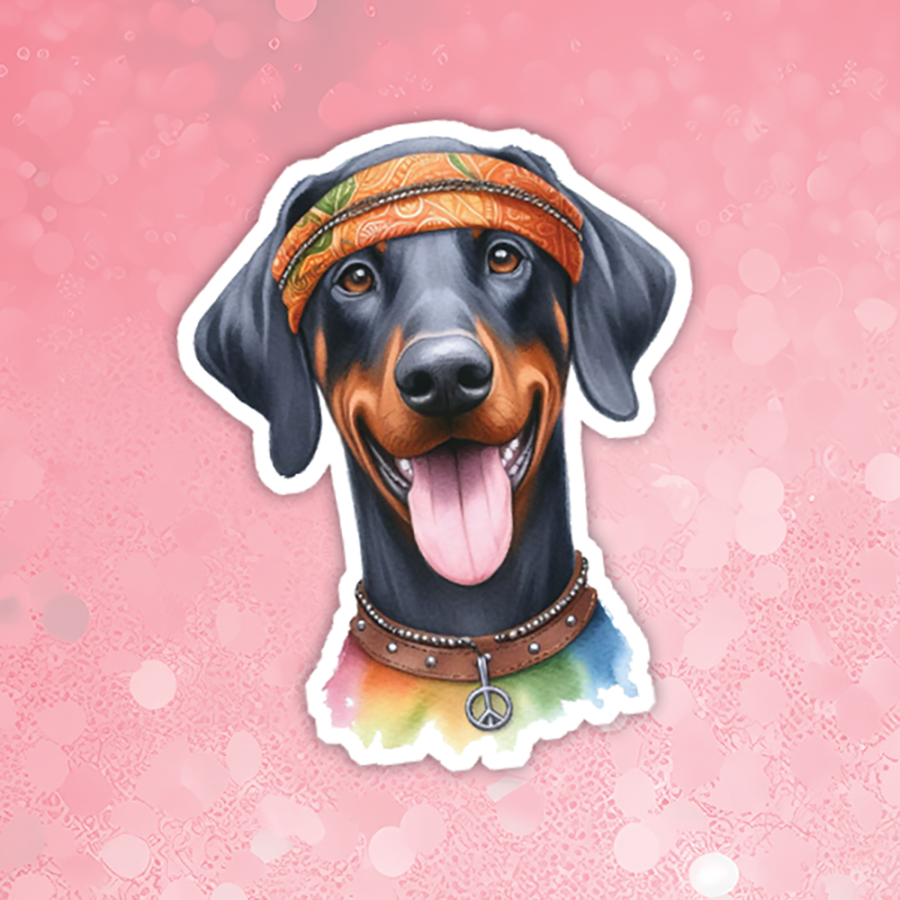 Dobermann - Cute Hippie Dog Sticker