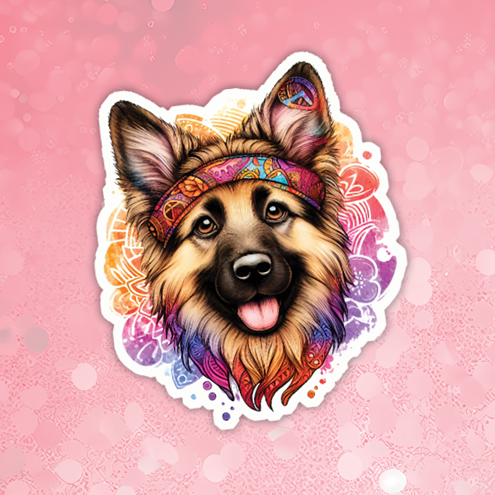 German Shepherd - Cute Hippie Dog Sticker