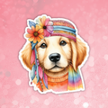 Golden Retriever - Cute Hippie Dog Sticker (ML)