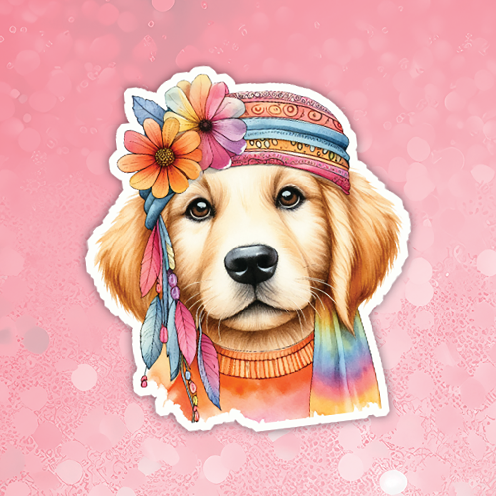 Golden Retriever - Cute Hippie Dog Sticker (ML)