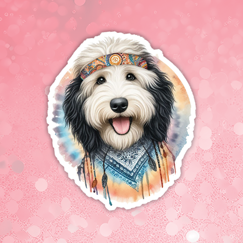 Goldendoodle Black & White - Cute Hippie Dog Sticker