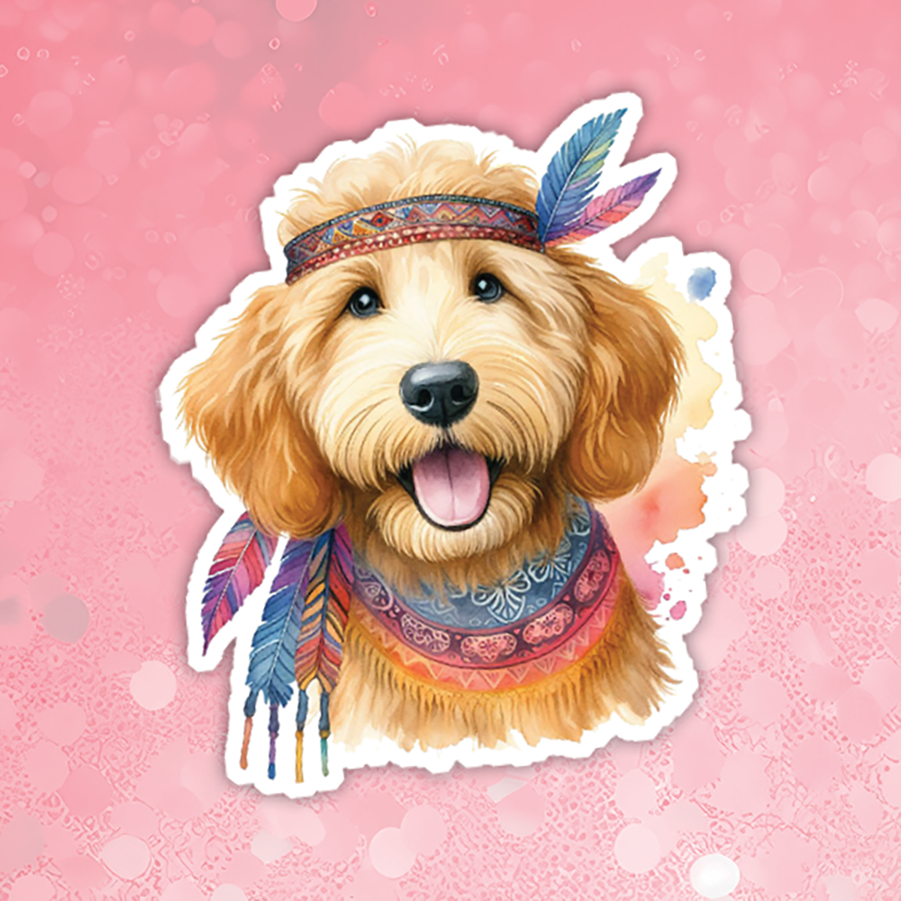 Goldendoodle Tan - Cute Hippie Dog Sticker