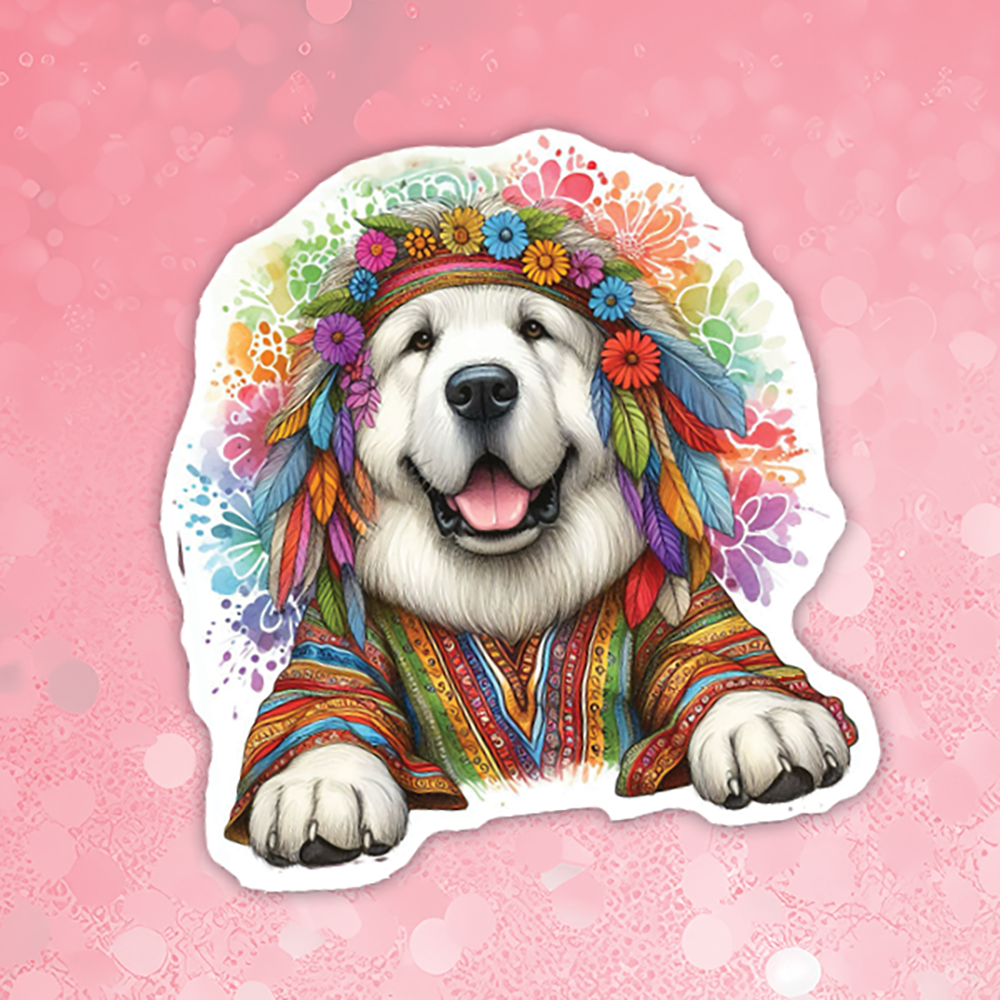 Great Pyrenees - Cute Hippie Dog Sticker