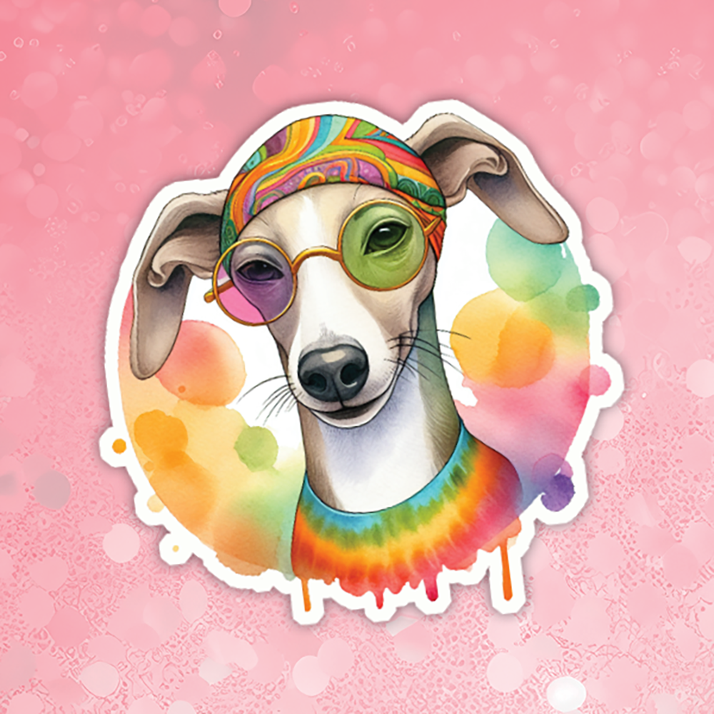 Greyhound - Cute Hippie Dog Sticker