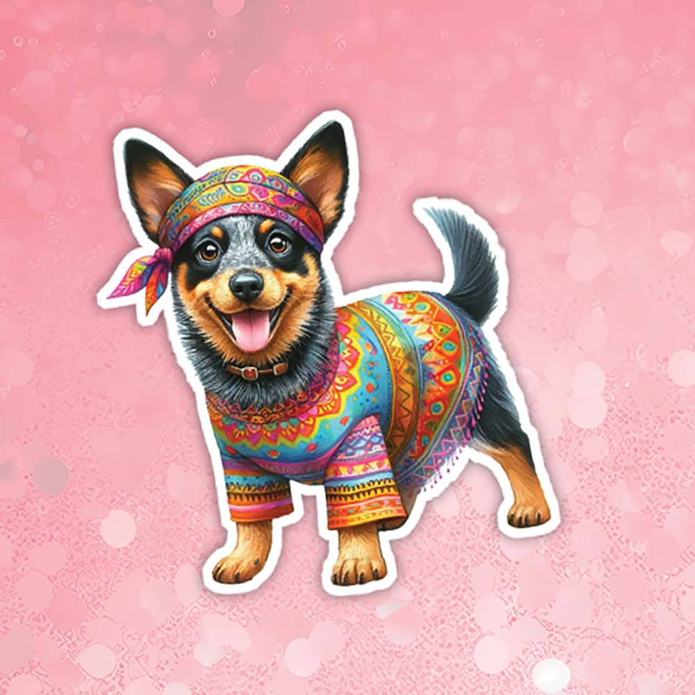Heeler - Cute Hippie Dog Sticker