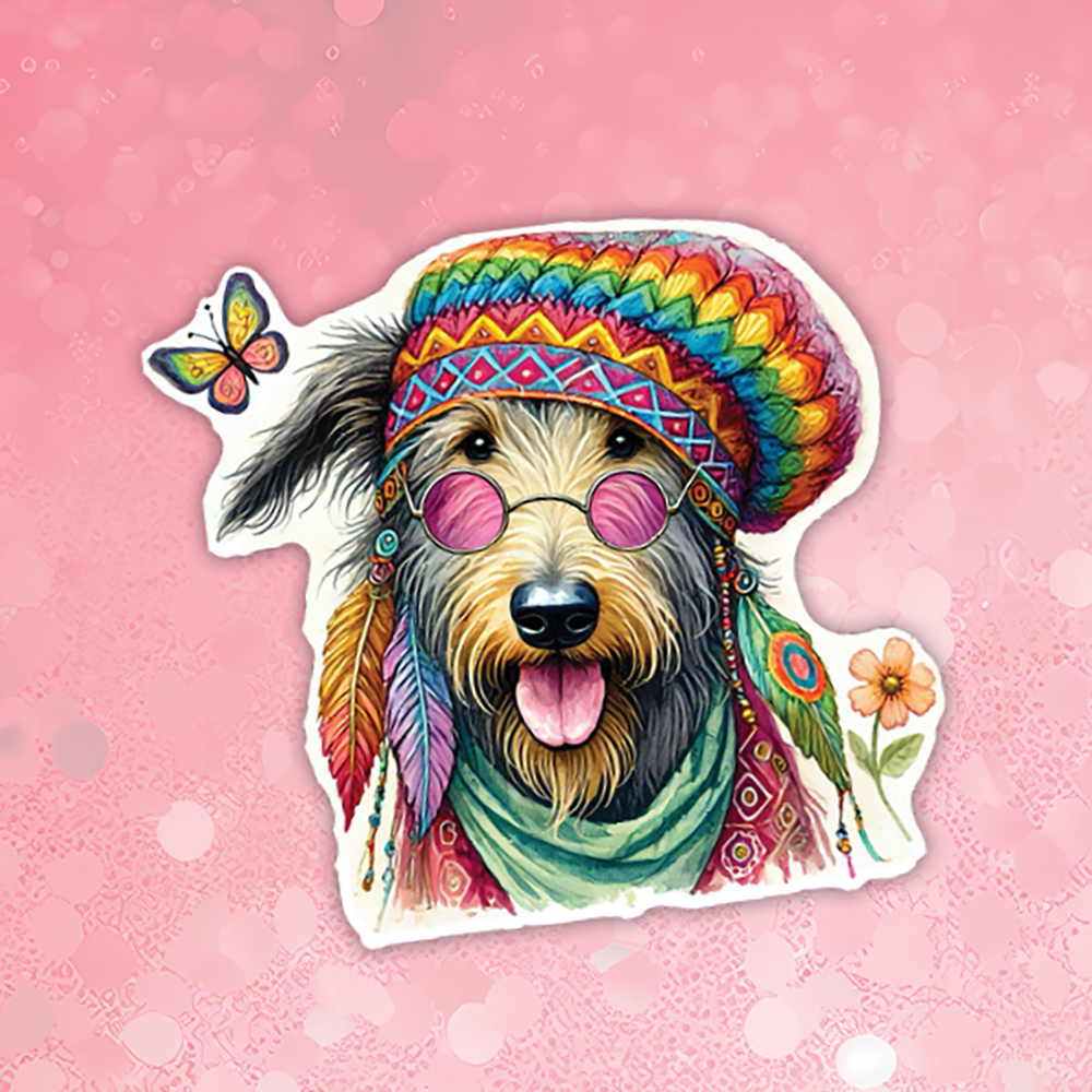 Irish Wolfhound - Cute Hippie Dog Sticker