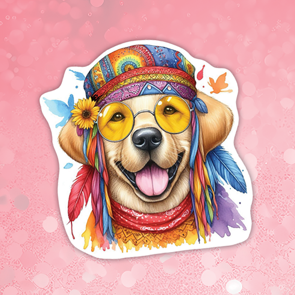 Labrador Retriever Yellow - Cute Hippie Dog Sticker