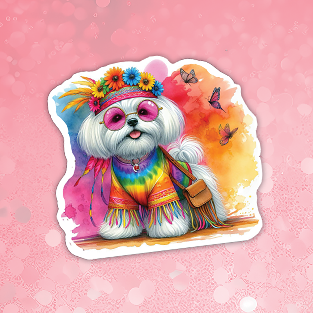 Maltese - Cute Hippie Dog Sticker