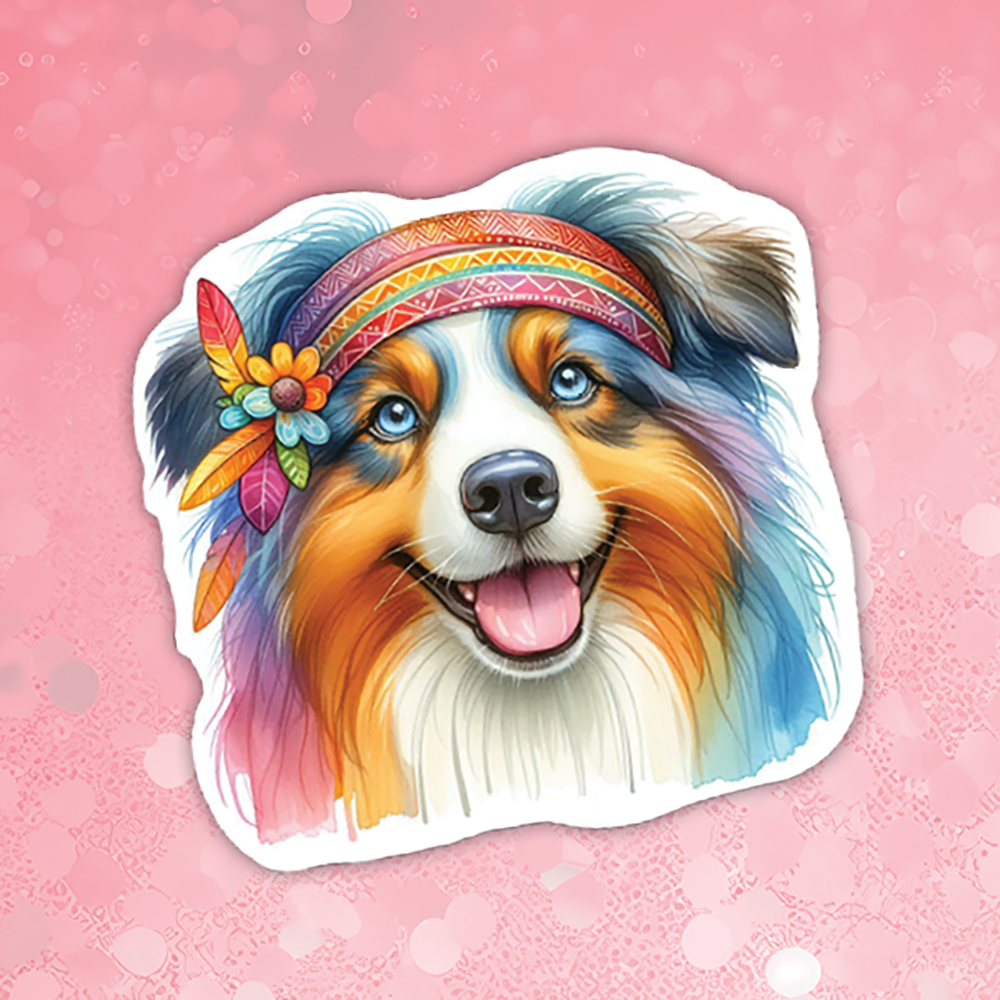 Mini Aussie - Cute Hippie Dog Sticker