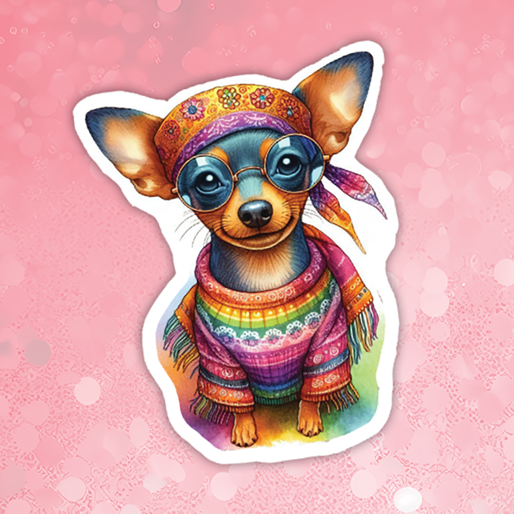 Mini Pinscher - Cute Hippie Dog Sticker