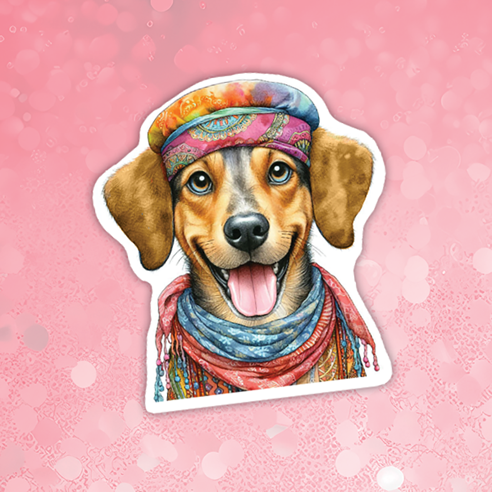 Mountain Cur - Cute Hippie Dog Sticker