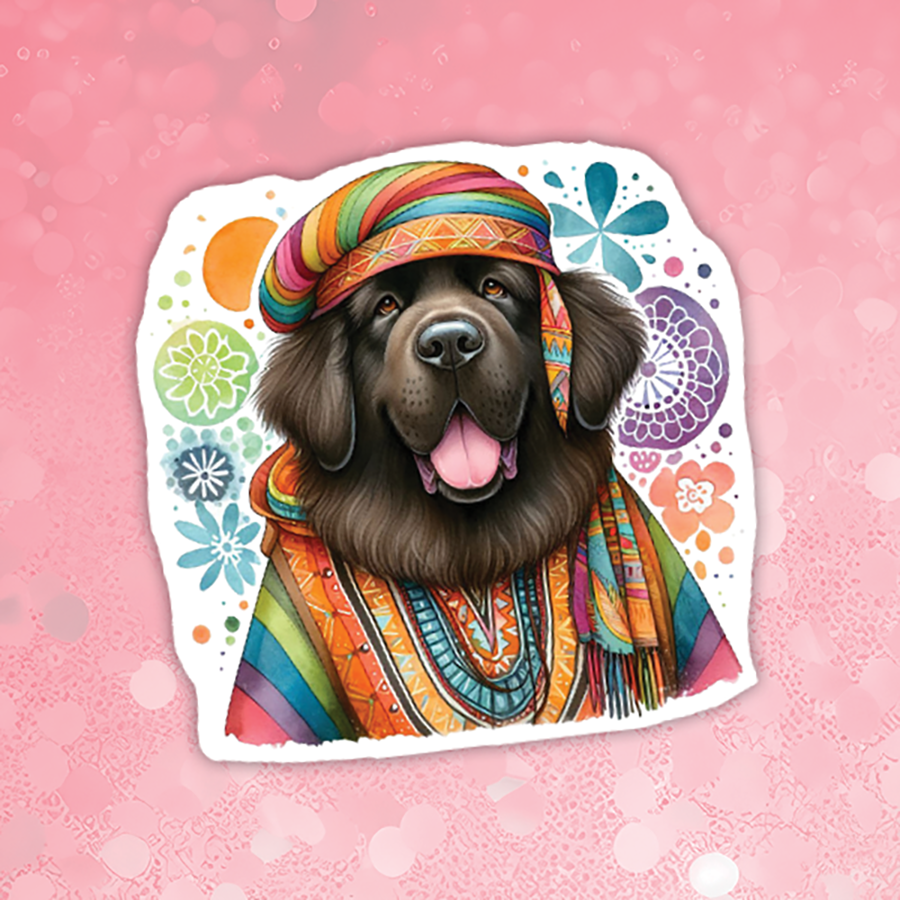 Newfoundland - Cute Hippie Dog Sticker