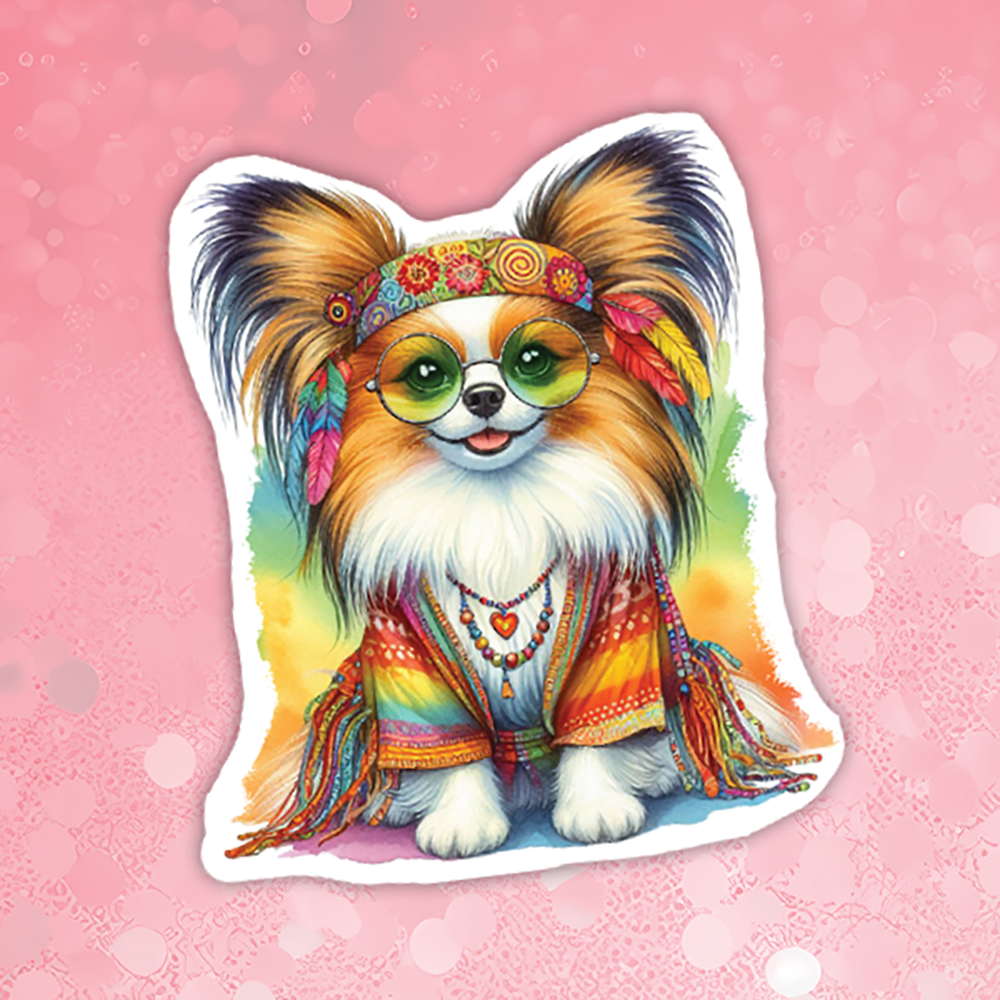 Papillon - Cute Hippie Dog Sticker