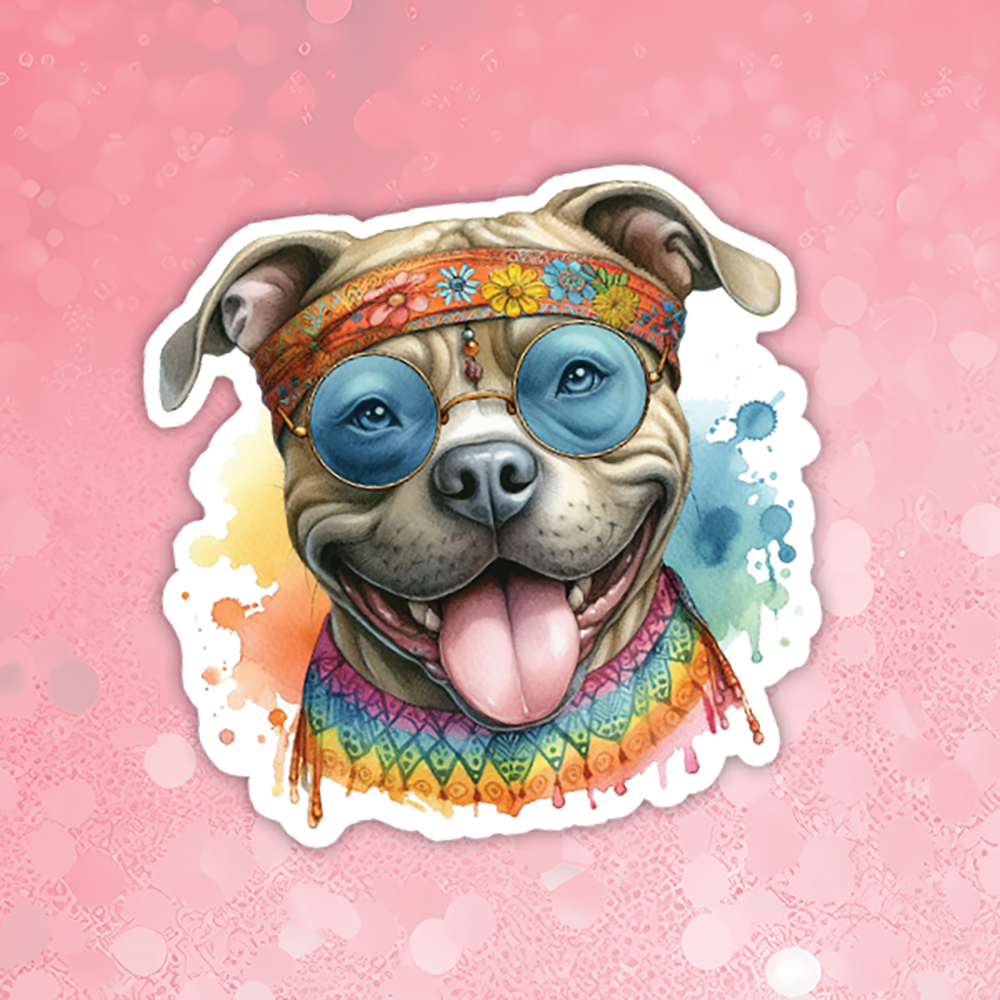 Pitbull - Cute Hippie Dog Sticker