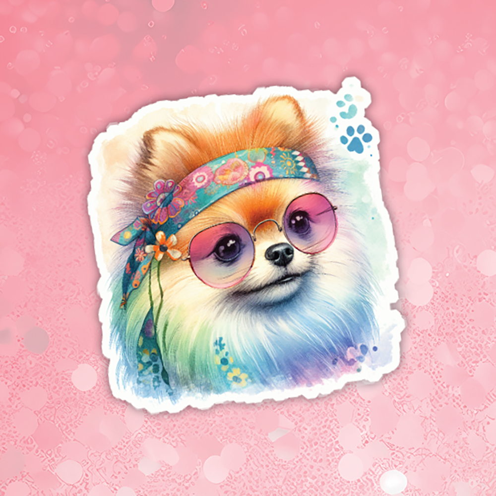 Pomeranian - Cute Hippie Dog Sticker