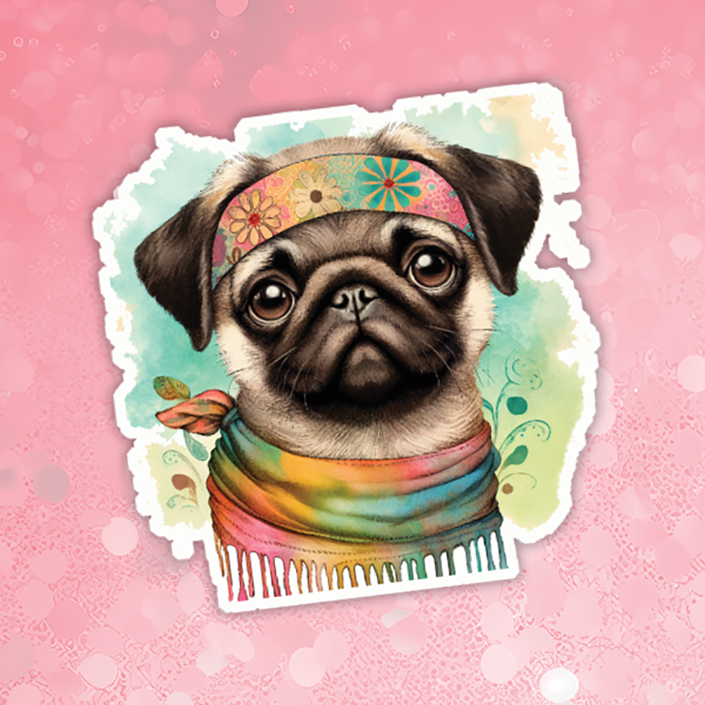 Pug - Cute Hippie Dog Sticker
