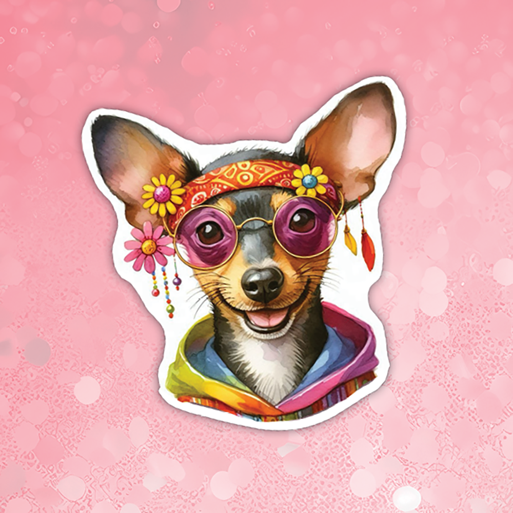 Rat Terrier - Cute Hippie Dog Sticker