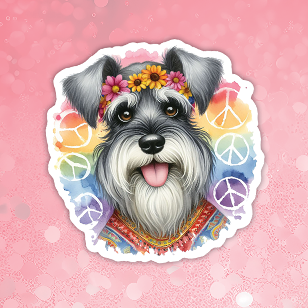 Schnauzer - Cute Hippie Dog Sticker