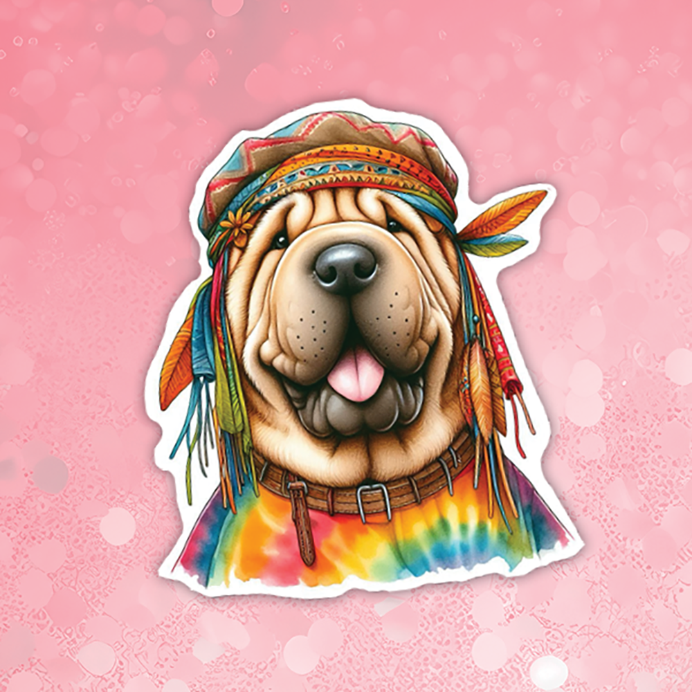 Shar Pei - Cute Hippie Dog Sticker