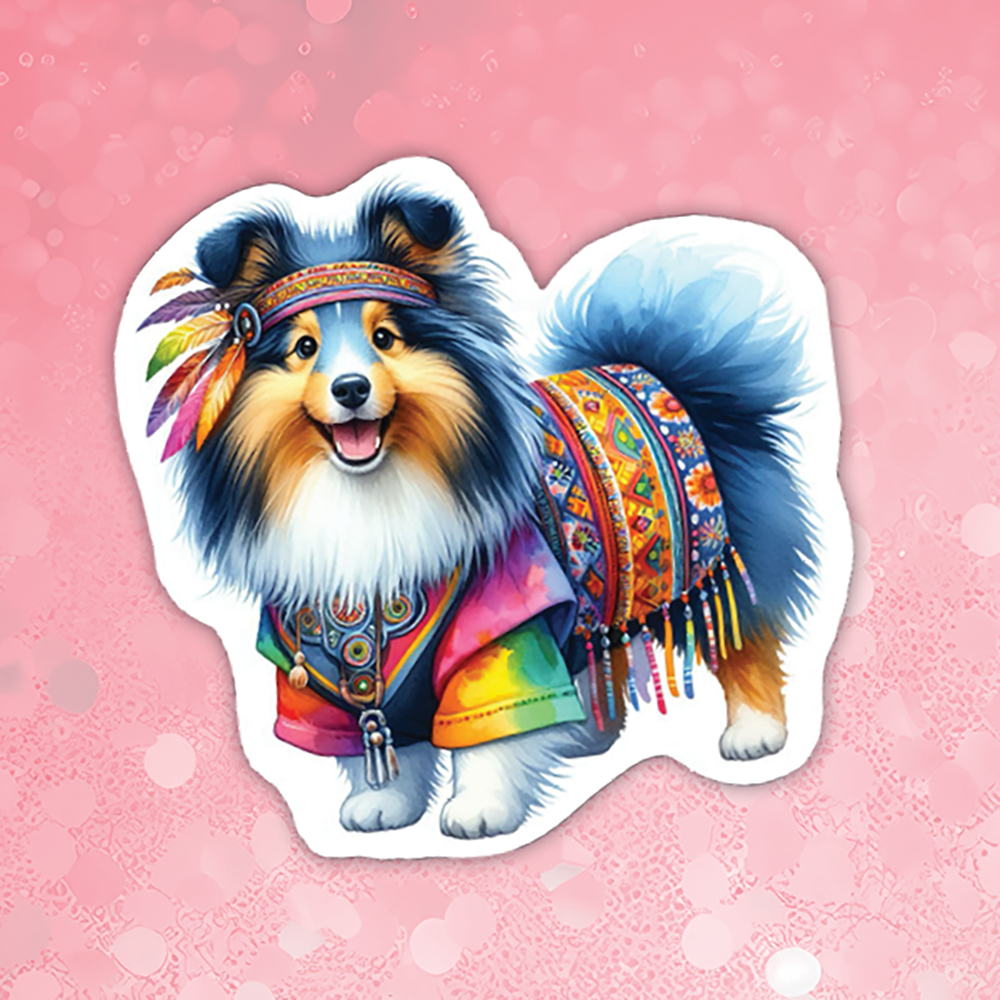 Shetland Sheepdog Blue Merle - Cute Hippie Dog Sticker